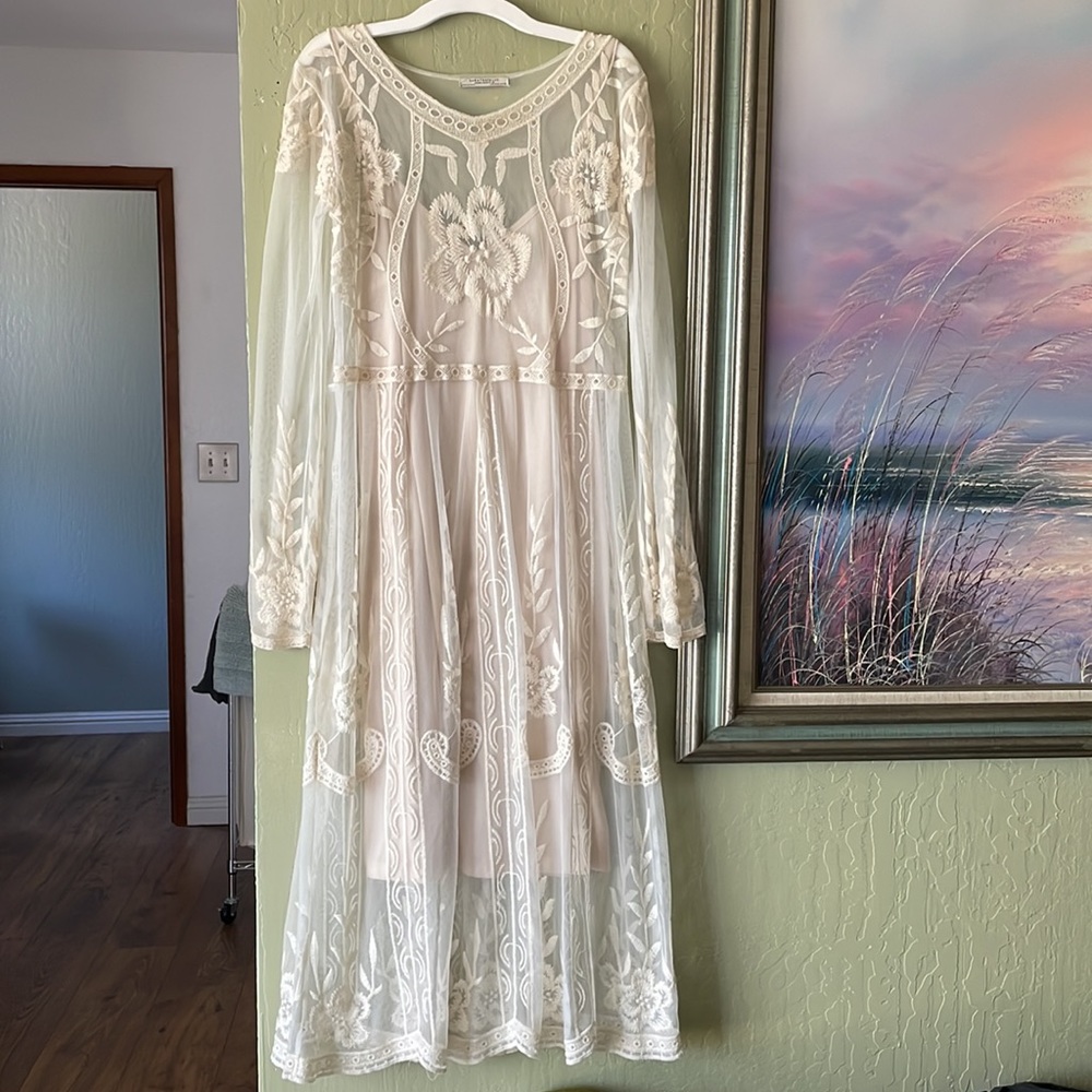 Zara embroidered floral maxi dress